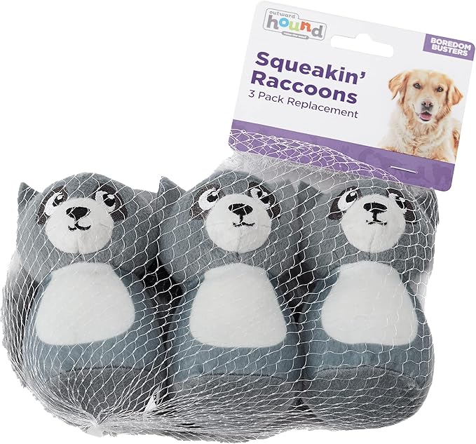 Outward Hound Squeakin' Raccoon Hide A Puzzle Plush Replacement Dog Toys - 3 Pack
