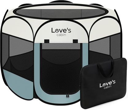 Love's cabin Pet Puppy Dog Playpen, Large Dog Tent Crates Cage Indoor/Outdoor, Portable Playpen for Cat, Foldable Pop Up Dog Kennel Playpen with Carring Case, Removable Zipper Top, Moss Green
