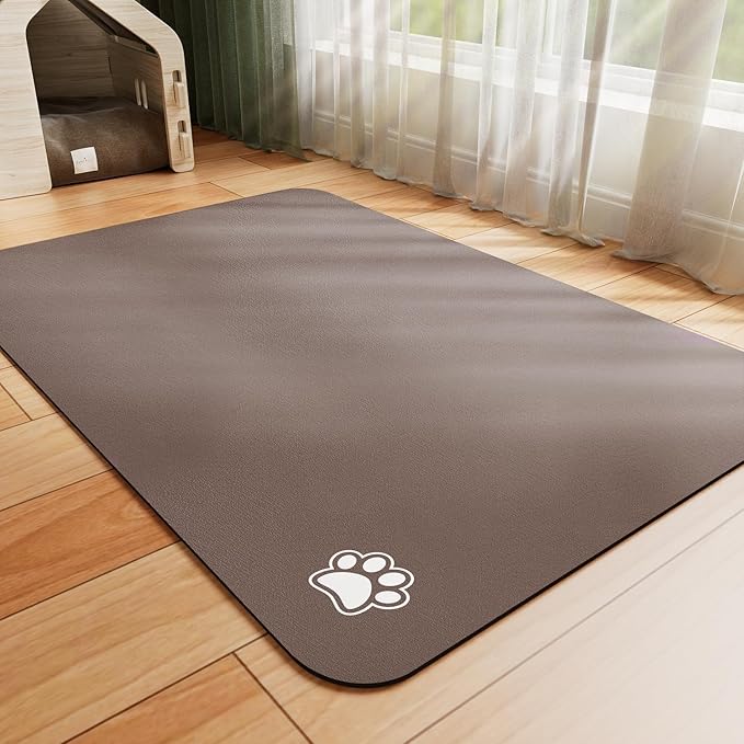 HotLive Dog Food Mat - Absorbent Cat Mat for Food and Water, No Stains Pet Feeding Bowl Mat, Easy to Clean Pet Placemats, Quick Dry Dog Water Dispenser Mat for Messy Drinkers | Paw Brown 18"x34"