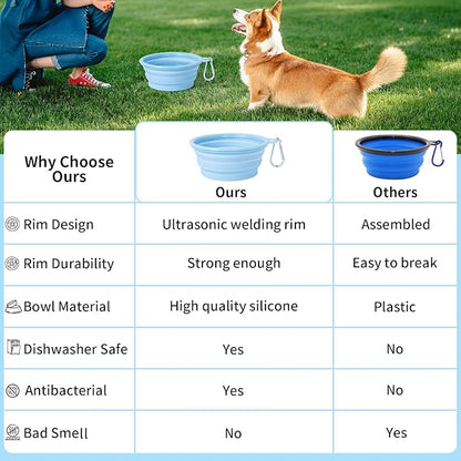 SLSON Collapsible Dog Bowl, 2Pack Macaron Color Pet Travel Bowls Silicone Foldable Water Feeder Dish for Small to Large Dogs Cat Walking Hiking Camping (Macaron Light Green and Light Yellow, Small)