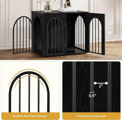 Hzuaneri 26.8'' Wooden Dog Crate Furniture, Indoor Dog Kennel Dogs Cage for Small Dogs, Heavy Duty Dog Crates Decorative Pet House End Side Table TV Stand, Black DFC85504B