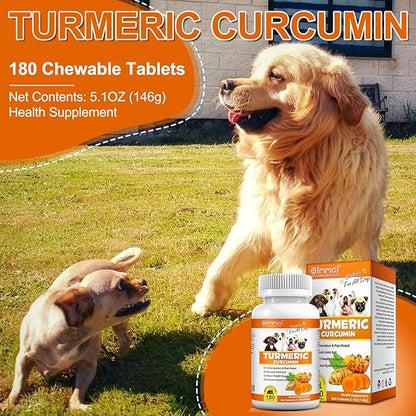 Turmeric for Dogs,180 Chews Dog Turmeric Curcumin Tablets Supports Canine Digestive Heart & Liver Health, Antioxidant, Eliminates Joint Pain Inflammation,Hip and Joint Aid-Duck Flavor