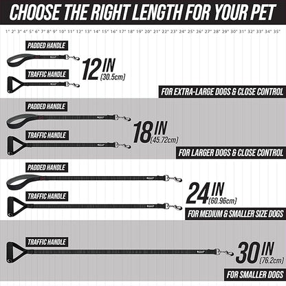 Traffic Handler - Short Dog Leash with Traffic Handle for Large Dogs - Made in USA - Great for Double Dog Couplers, Service Dogs, and Training (18 Inch, Classic Black)