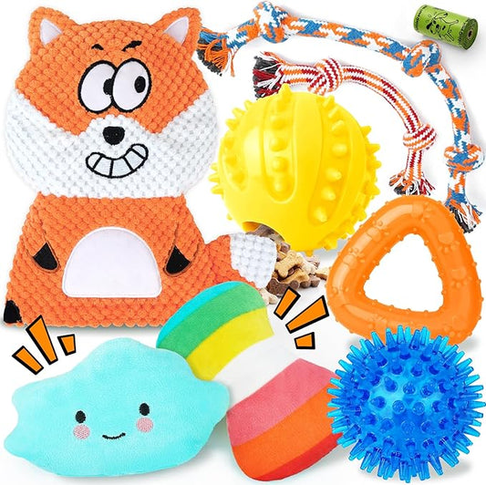 Zeaxuie 9 Pack Puppy Toys for Teething, Puppy Chew Toys with Cute Squeaky Dog Toys, Treat Ball and Rope Dog Chew Toys for Small Dogs, Hold a Bottle