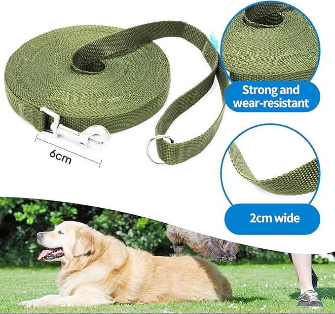 BAAPET 15/20/30/50/100 ft Long Dog Training Leash with Clickers for Small, Medium and Large Dogs or Cats (30 Feet, DarkGreen)