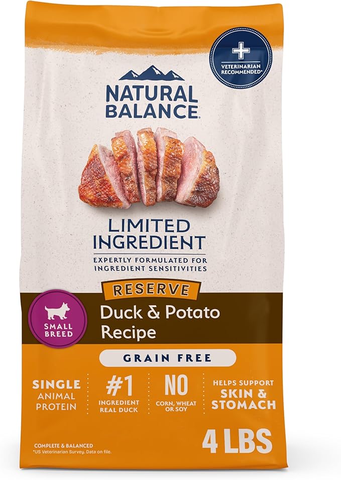 Natural Balance Limited Ingredient Small-Breed Adult Grain-Free Dry Dog Food, Reserve Duck & Potato Recipe, 4 Pound (Pack of 1)