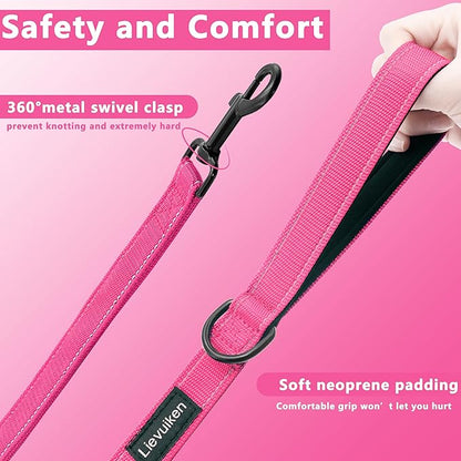 Dog Leash 5ft Long, Double Handle Dog Leash for Safety Control Training, Heavy Duty Dog Leads with Traffic Padded Handles, Reflective Leashes for Small Medium Large Dogs(5ft, Hotpink)