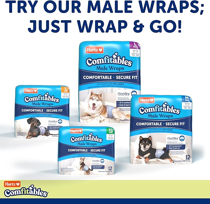 Hartz Comfitables Disposable Dog Diapers, Size Medium 12 Count, Comfortable & Secure Fit, Easy to Put On, Super Absorbent Male and Female Diaper