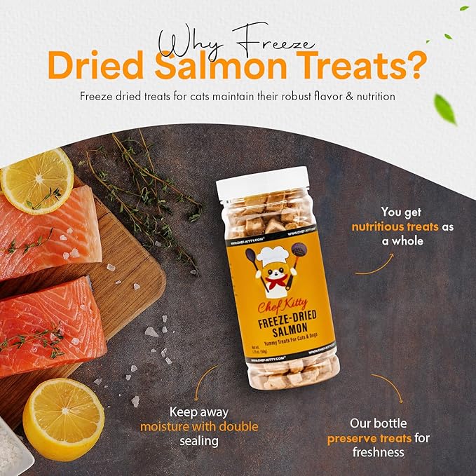 Freeze Dried Salmon Cat Treats | 100% Wild Caught Salmon Dog Treats, Grain- Free | High Protein, Single Ingredient Cat & Dog Food Toppers | No Additives or Preservatives | Tested in USA | 1.4 oz