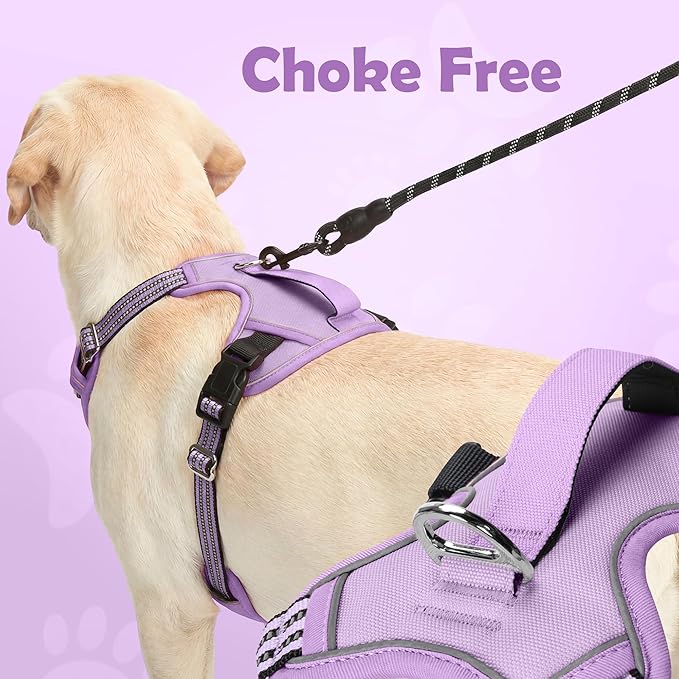 Funfox Dog Harness No Pull, Adjustable Pet Vest Harness, Super Soft Material with Vertical Handle Easy Control, Reflective Night Walking, 2 Leash Clips for XLarge Dogs, Purple, XL