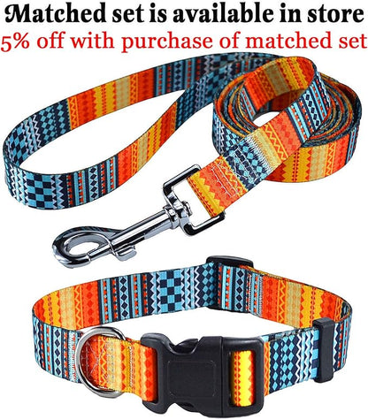 Mihqy Dog Collar with Bohemia Floral Tribal Geometric Patterns - Soft Ethnic Style Collar Adjustable for Small Medium Large Dogs(Bohemian Orange,S)