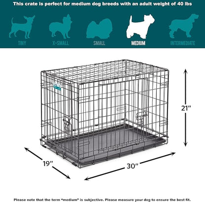 MidWest Homes for Pets 30-Inch iCrate for Medium Breeds, 21-40 lbs, Double Door Folding Dog Crate with Divider Panel, Leak-Proof Tray & Secure Latches, Portable, Durable & Easy to Assemble