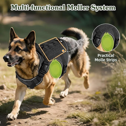 VavoPaw Heavy Duty Tactical Dog Harness for Large Dogs, No Pull Adjustable Pet Harness Reflective Service Training Easy Control Pet Vest Military K9 Working Dog Harnesses, Black, L