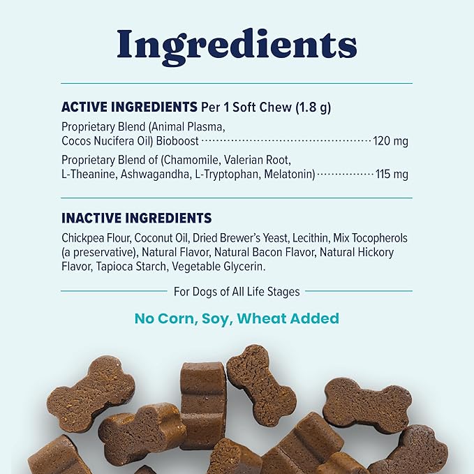 Solid Gold Calming Chews for Dogs - Dog Calming Chews W/Melatonin for Separation, Stress & Hyperactivity Relief - Supports Relaxation for Travel, Fireworks & Storms - All Ages & Sizes - Bacon - 60ct