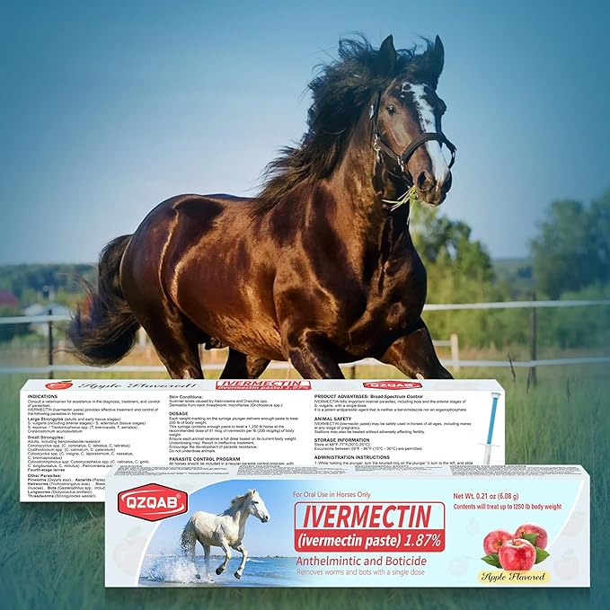 Ivermectin Equine Paste 1.87% – Apple Flavored Oral Dewormer for Horses, 6-Pack