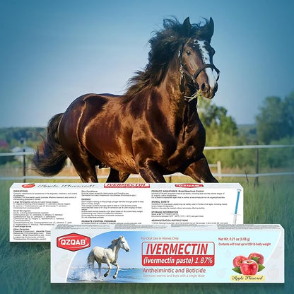Ivermectin Equine Paste 1.87% – Apple Flavored Oral Dewormer for Horses, 6-Pack