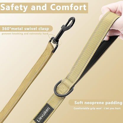 Dog Leash 5ft Long, Double Handle Dog Leash for Safety Control Training, Heavy Duty Dog Leads with Traffic Padded Handles, Reflective Leashes for Small Medium Large Dogs(5ft, Brown)