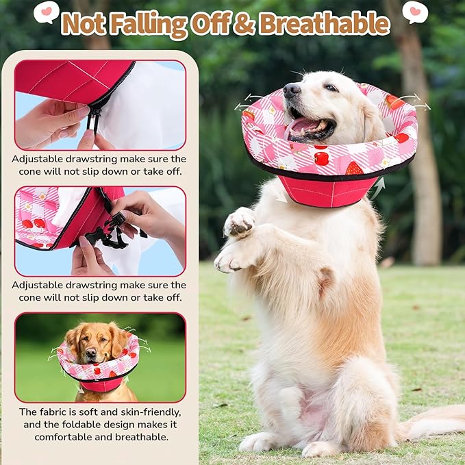 Soft Dog Cone Collar After Surgery: Adjustable Long Foldable Comfy Recovery Shame Elizabethan Stop Licking Small Medium Large Dogs (Red, S)