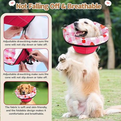 Soft Dog Cone Collar After Surgery: Adjustable Long Foldable Comfy Recovery Shame Elizabethan Stop Licking Small Medium Large Dogs (Red, M)