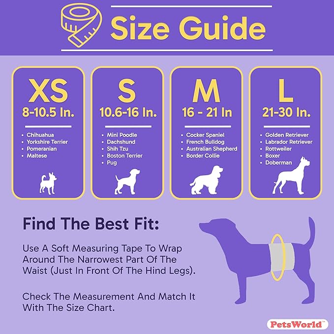 PetsWorld Dog Diapers Male X-Small 600 Count Disposable Male Dog Wraps – Super Absorbent Belly Bands with Wetness Indicator, Fur-Friendly Adjustable Fit for Incontinence & Training (Waist 8–10.5 in)