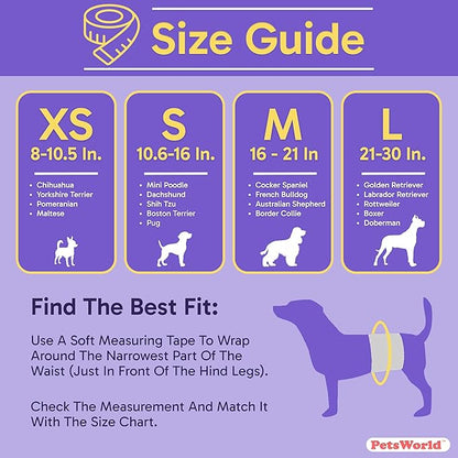 PetsWorld Dog Diapers Male X-Small 400 Count Disposable Male Dog Wraps – Super Absorbent Belly Bands with Wetness Indicator, Fur-Friendly Adjustable Fit for Incontinence & Training (Waist 8–10.5 in)