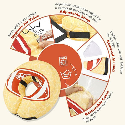 Inflatable Dog Cone Collar to Stop Licking, Soft Neck Donut Collar After Surgery, Adjustable Recovery Cone for Small Medium Large Dogs (Rugby,XL)