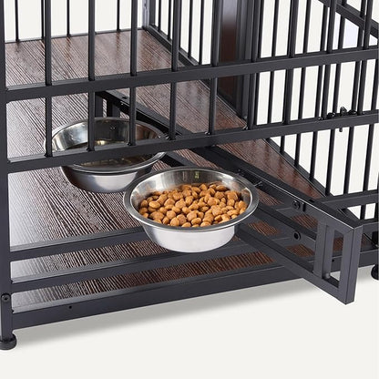 Amazon Basics Furniture Style Dog Crate, Two Bowls Included, 41" x 23.6" x 29.5", Walnut