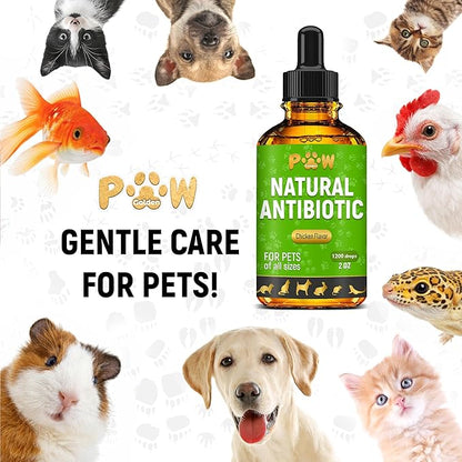 Pet Antibiotics for Cats, Dogs, Rabbits – Works Well As Fish, Poultry, Reptile, Turtle, & Chicken Antibiotics – Helps with UTIs, Allergies, Runny Nose – Herbal Supplement for Digestive Support – 2 Oz