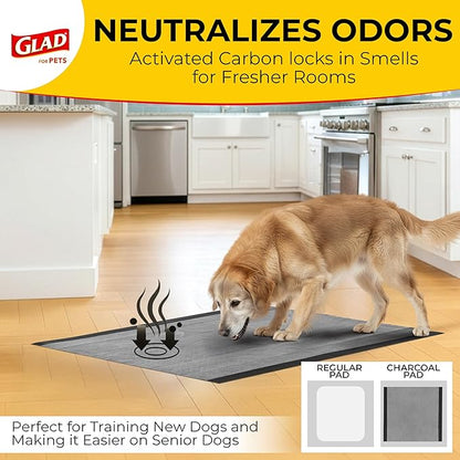 Glad for Pets Activated Carbon Dog Training Pads - Absorbent Large Disposable Dog Pee Pads for Dogs, XL Potty Pads for Dogs, Charcoal Puppy Pads with Adhesive Tabs, Jumbo Dog Pads, 28" x 30", 50 Count