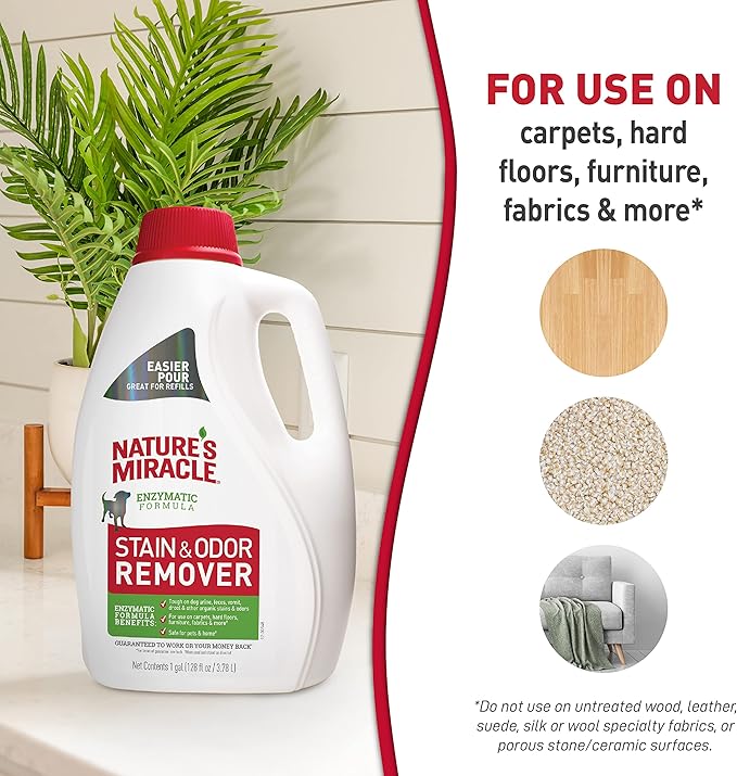 Nature's Miracle® Stain & Odor Remover, Tough on Dog Urine, Feces, Vomit, Drool and Other Organic Stains and Odors, 1 Gallon (Pack of 4)