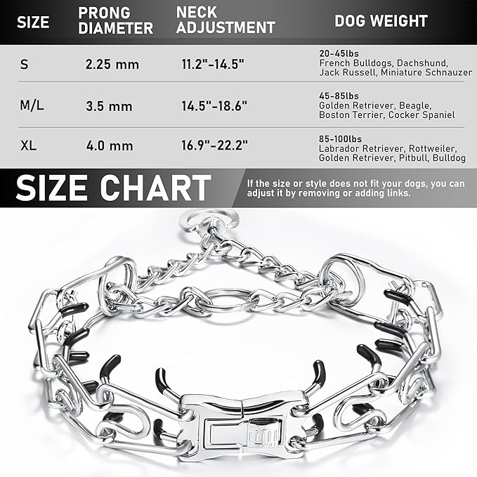 DEYACE Dog Training Collar Adjustable Stainless Steel Collar with Quick Release Buckle for Neck Girth 14.5"-18.6" Dog
