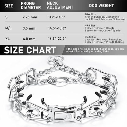 Dog Training Collar Adjustable Stainless Steel Collar with Quick Release Buckle for Small Medium Large Dog (S Girth 11.2"-14.5")