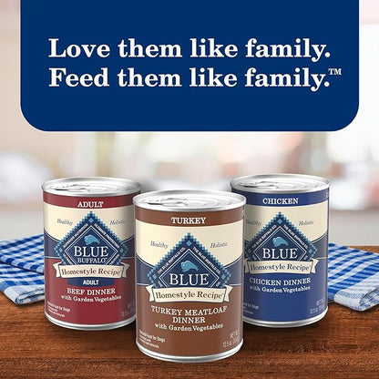Blue Buffalo Homestyle Recipe Chicken and Turkey Wet Dog Food for Adult Dogs, 12.5 oz. Cans, 6 Count Variety Pack
