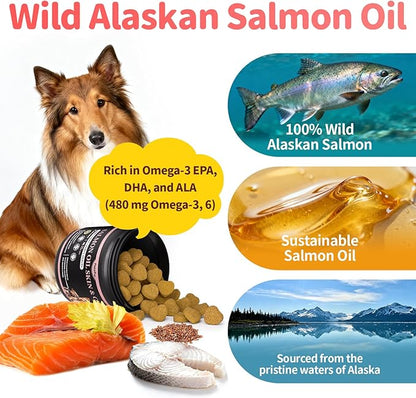 Salmon Oil for Dogs Skin & Coat, 13 in 1 Wild Alaskan Fish Oil for Dogs - Omega 3 EPA & DHA & ALA Fatty Acids, Dog Allergy Relief Chews, Joint & Immune Support, 90 Count, Salmon Flavor, Soft Chews