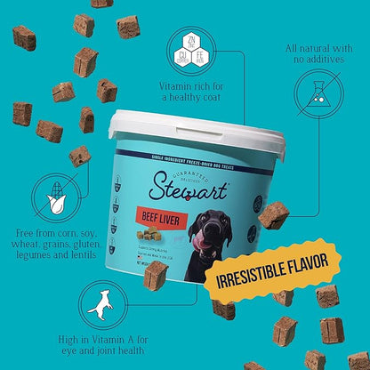 Stewart 100% Beef Liver Dog Treats, 2 oz Tub, ~45 Pieces, Freeze Dried Raw, Single Ingredient, 50% Protein Training Treats or Meal Topper, Grain Free, Gluten Free