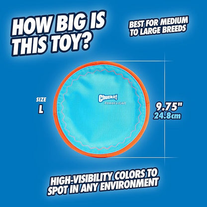 Chuckit! Paraflight Flying Disc Dog Toy - Water Floating Flyer - Durable Nylon Construction with Soft Rubber Edges - for Medium and Large Dogs - Size Large - 9.75" L x 9.75" W -,1 Count (Pack of 4)