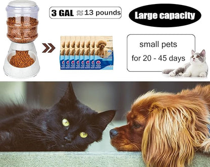 Pet Gravitational Feeder and Water Dispenser Large 3 Gallon 11 Liters-Thickened Durable,Dog Cat Water Bowl Dispenser Large,Automatic Replenish Pet Waterer Dispenser Station