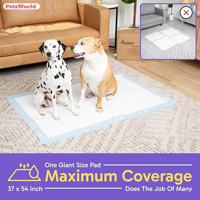 PetsWorld Enormous Dog Pee Pads 37"x54" 400 Count – XXXL Pet Pee Pads for Giant Dogs & Pets, Heavy Duty Leak-Proof Dog Training Pads, Super Absorbent Quick-Dry Potty Pads with Adhesive Tabs