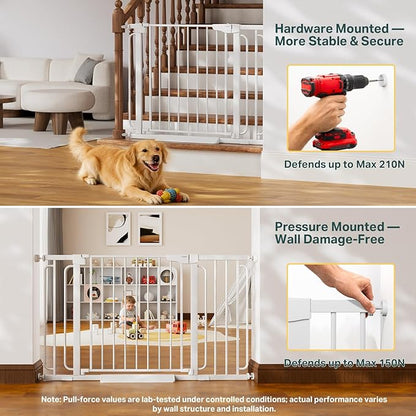 Cumbor Extra Wide Baby & Pet Gate Set, 29.7-51.5" & 36.6-64" Gates with Dual-Lock, Auto-Close, One-Hand Operation for Stairs, Hallways & Doorways