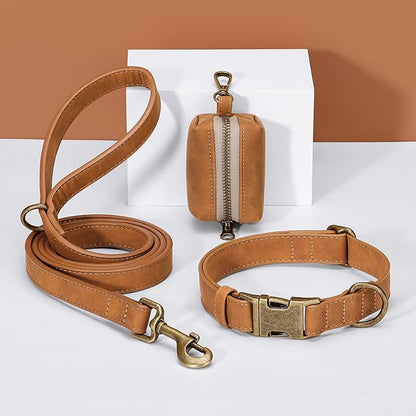 Didog Soft PU Leather Dog Collar, Stylish Quick Released Dog Collars for Medium Dogs, Easy Clean Adjustable Pet Collar for Daily Walking, Light Brown, M Fit 14-18" Neck
