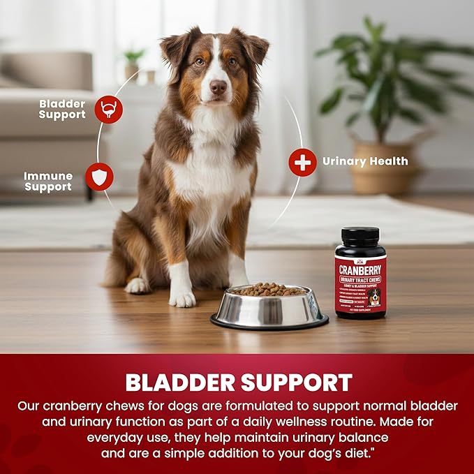 Cranberry Supplement for Dogs UTI Treatment (120 Chews) Dog Urinary Tract Support for Kidney & Bladder Health - Cranberry Relief Supplement for All Ages, Breeds & Sizes - Chicken Flavor - USA Made