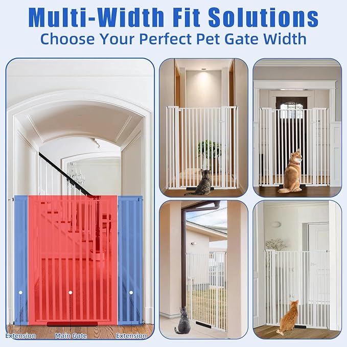 SHYUJAJIE 55 Inch Extra Tall Pet Gate for Cats,29.92"-43" Adjustable Wide Dog Gates,Pressure Mounted Walk Through Tall Pets Gate for Doorways,Hallway,Stairs(White)