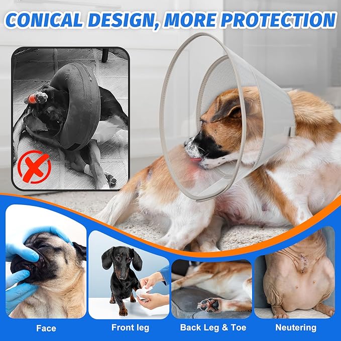 Dog Cone Collar with Soft Liner to Stop Licking, Elizabeth Recovery Collar After Surgery for Large Medium Dogs, Comfortable Pet Head Cone Alternative for Neutering Spay Injury (M)