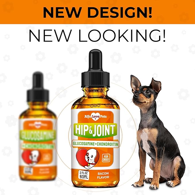 Glucosamine for Dogs + Chondroitinin in Liquid Form – Hip & Joint Supplement for Dogs to Care for Muscular System – Effective Dog Health Supplies with Natural Bacon Flavor – All Breeds Support – 2 oz