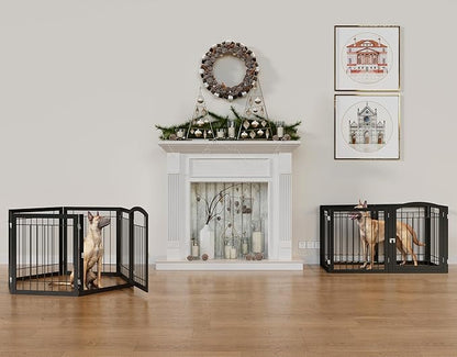 Vantas Folding Pet Gate 144" Wide, 30" Tall No-Assembly Metal Dog Gate, Freestanding Wire Pet Puppy Safety Fence, Extra Wide with 2PCS Support - Black