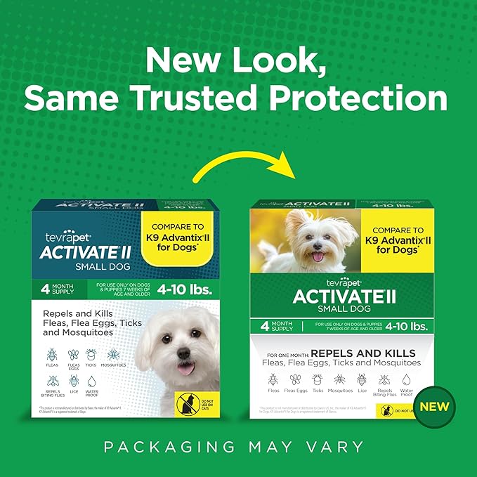 TevraPet Activate II Flea and Tick Prevention for Dogs, Small Dogs 4-10 lbs, Topical Drops, 4 Months Flea and Tick Treatment