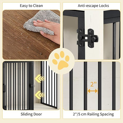 Hzuaneri 27.2" Dog Crate Furniture with Barn Door, Heavy Duty Dog Kennel Indoor with 2 Doors, Wooden Pet Cage End Table for Small Medium Dogs up to 22 lb, Anti-Chew Anti-Escape, White Brown DFC84314B