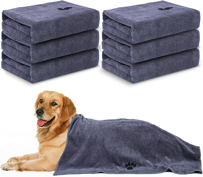 WOUSEDO Microfiber Dog Towels for Drying Dogs,40'' X 23.6'', Super Absorbent and Soft Pet Grooming Towel, Perfect Shower & Bath Supplies for Dogs(6-Pack Grey)