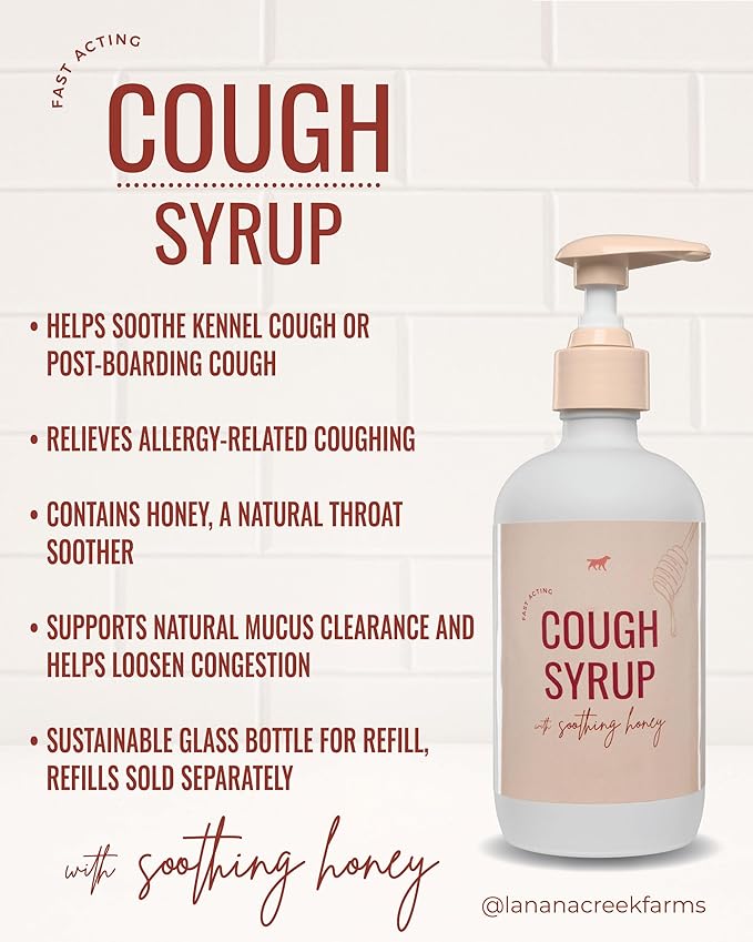 Lanana Creek Farms® Dog Cough Syrup with Honey, 240ml/7.7oz, Pump Dispenser | Cough, Throat Irritation, Respiratory Discomfort Relief | Easy to Administer | Vet Approved | Made in the USA