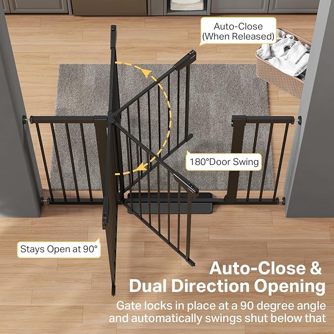 Cumbor 2 Pack 29.7-51.5" Extra Wide Baby Gate for Stairs, Easy Walk Through Dog Gates for Doorways, Pressure Mounted Pet Gate Indoor, Safety Auto-Close Child Gate for Kids with 4 Wall Cups, Black